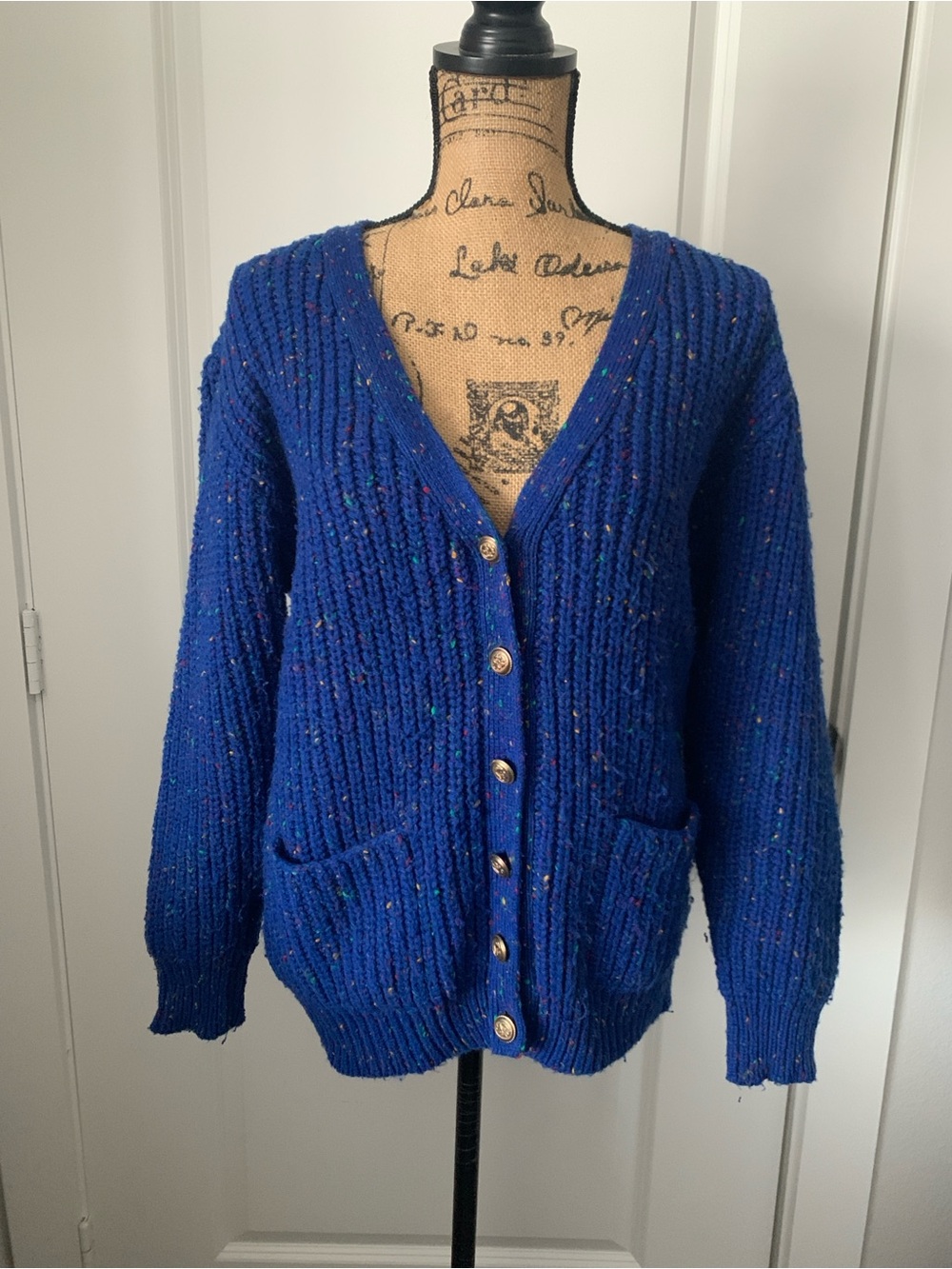 Vintage 80s Mix It Blue Knit Cardigan Sweater Size M